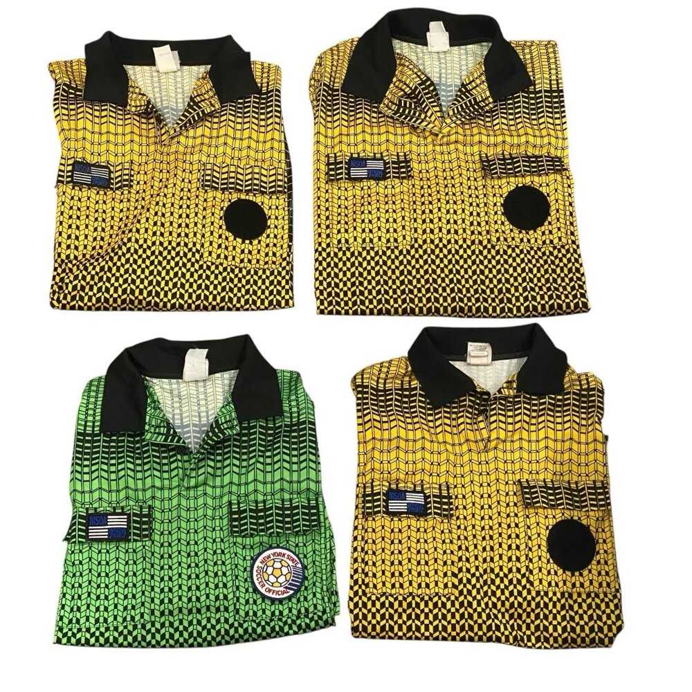 Lot of 4 OFFICIAL SPORTS Yellow Green NISOA New York Soccer Referee Jerseys XL L